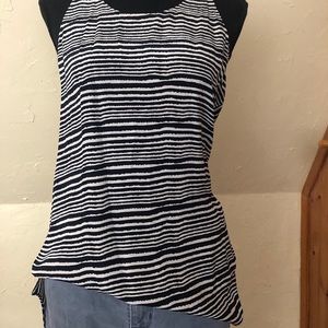 Derek Lam: navy blue and cream wavy stripes tank.